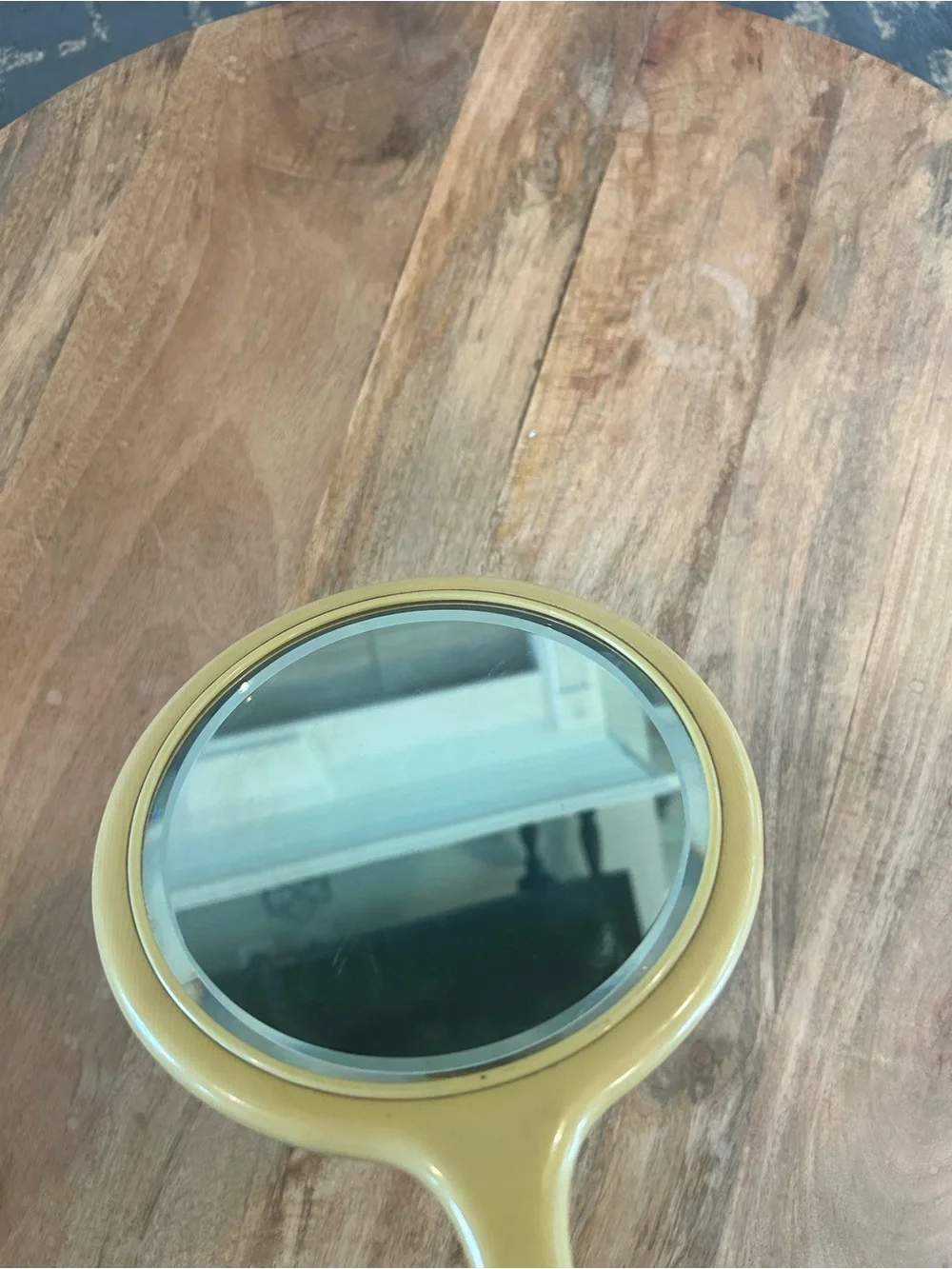 Vintage Bakelite Hand Vanity Mirror Beveled Glass